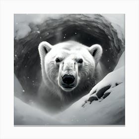 Bear Cub Sheltering in Arctic Snow Burrow Canvas Print