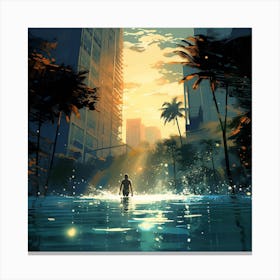 Flood In The Cityscape Canvas Print