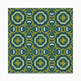 Retro Tile Cross Pattern In Olive And Teal Canvas Print