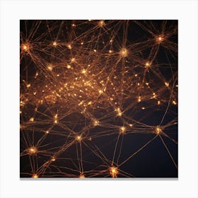 A Glowing Neural Network Of Interconnected Nodes In A Grid On A Dark Background 3 Canvas Print