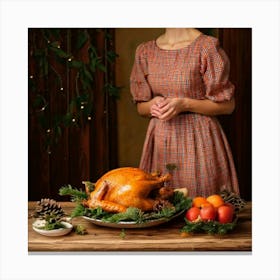 Firefly Vintage, Dress, Roasted, Turkey, Platter, Fruits, Pine, Cones, Garnish, Feast, Holiday, Than (1) Canvas Print