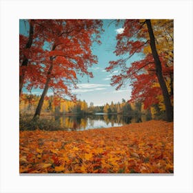 Autumn Leaves On The Lake 1 Canvas Print