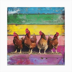 Rainbow Chickens In The Barn Canvas Print