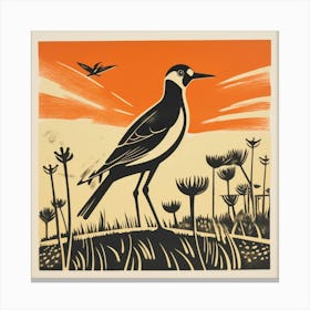 Retro Bird Lithograph Lapwing 2 Canvas Print