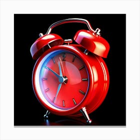 Vintage Red Alarm Clock On Black Background Canvas Print