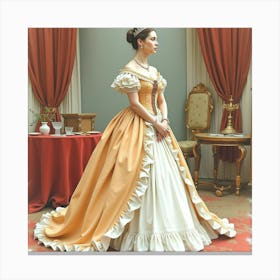 Watercolor Depiction Of Queen Elizabeth I, Flowing Gown, Opulent Setting 1 Canvas Print