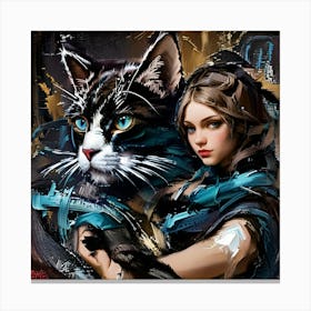 Cat And Girl Canvas Print