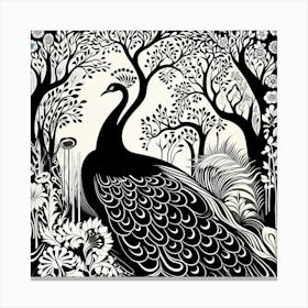 Peacock In The Forest Canvas Print