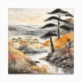 Japanese Landscape Painting Sumi E Drawing (11) Canvas Print