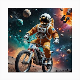 Astronaut Riding A Bike In Space 3 Canvas Print