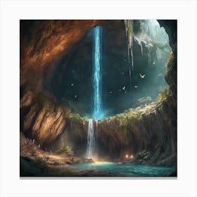 Waterfall In A Cave 1 Canvas Print