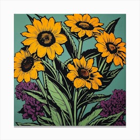 Black Eyed Susan 1 Pop Art Illustration Square Canvas Print