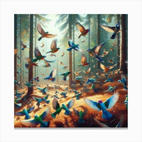 Many birds in forest 3 Canvas Print