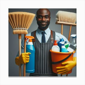 Janitor Holding Cleaning Supplies Canvas Print