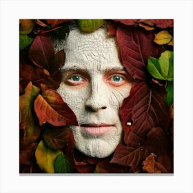 Firefly Weathered, Man, Furrowed Face, Colored Leaves, Wood, Deep Green Eyes, Textured, Detailed, Na (9) Canvas Print