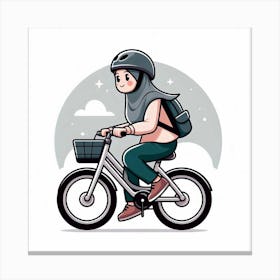 Muslim Girl Riding A Bike Canvas Print