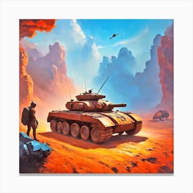 Tank In The Desert Canvas Print