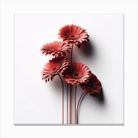"Sculptural Flora: Red Gerbera Daisies in Relief"  'Sculptural Flora: Red Gerbera Daisies in Relief' is an artistic expression that elevates the natural beauty of Gerbera daisies into a three-dimensional visual experience. The rich, red blossoms emerge from the shadows, creating a striking contrast against the clean background. This piece combines the organic charm of flowers with the sophistication of modern design, making it an elegant addition to any space that seeks to blend elements of nature with contemporary aesthetics. The image's depth and texture invite close inspection and are sure to spark conversations, perfect for a focal point in a living area, reception space, or gallery wall. Canvas Print