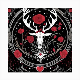 Deer Skull With Red Roses Canvas Print