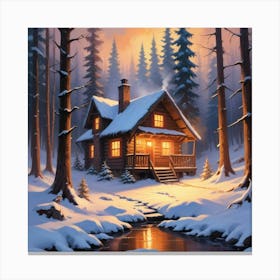 Cabin In The Woods Paintings Art Print 1 Canvas Print