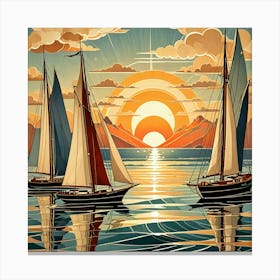 Sailboats At Sunset Canvas Print
