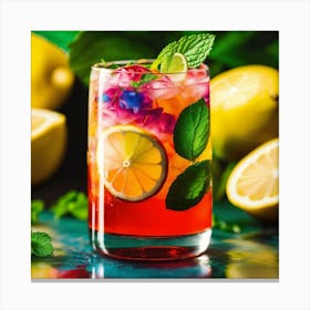 Cocktail With Lemons And Mint Canvas Print