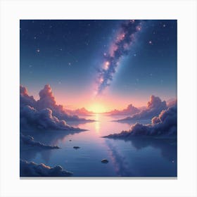 Serene Cosmic Scene In Watercolor With Gentle Glows 1 Canvas Print