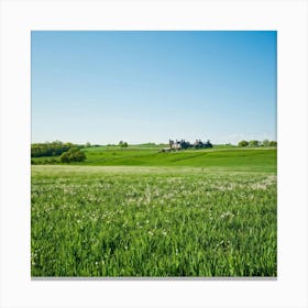 A Serene Countryside Scene In Spring A Sprawling Meadow Flushed With The Fresh Emerald Tinge Of Gra Canvas Print