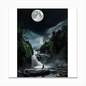 Full Moon Over Waterfall Canvas Print