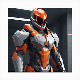 A Futuristic Warrior Stands Tall, His Gleaming Suit And Orange Visor Commanding Attention 10 Canvas Print