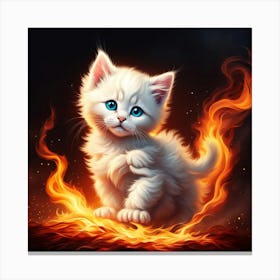White Kitten On Fire Canvas Print