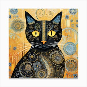Black Cat in style of Gustav Klimt 1 Canvas Print