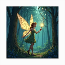 A Glowing Fairy Holding A Magical Wand In An Enchanted Forest 1 Canvas Print