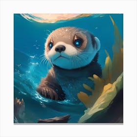 A Detailed Photograph Of A Cute Baby Sea Otter Peeking His Head Out Of The Ocean Canvas Print