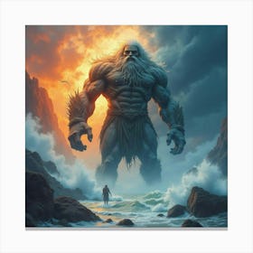 Titan In Mythical Storm, Watercolor, Epic And Vibrant 1 Canvas Print