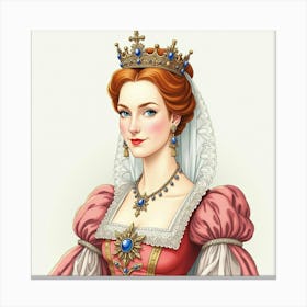 Queen Elizabeth I In An Elegant Watercolor Style, Showcasing Her Splendor 1 Canvas Print