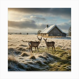 Two Deer In The Snow 1 Canvas Print