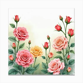 A Watercolor Garden Full Of Roses, Blooming In Soft, Pastel Hues 1 Canvas Print