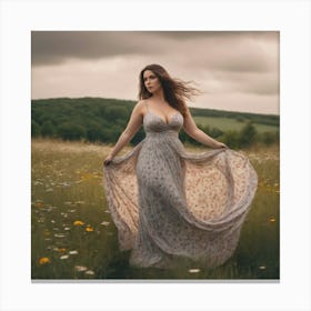 Beautiful Woman In A Field Canvas Print