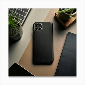 Firefly Sleek Black Leather Phone Case On Minimal Workspace 40542 Canvas Print