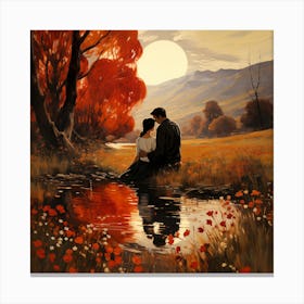 Couple Sitting By A Stream Canvas Print