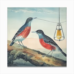 Two Birds With Retrofit Lamp Canvas Print