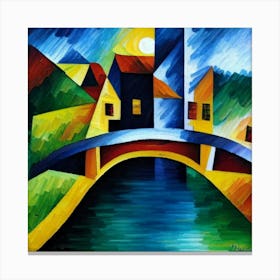 Bridge over the river surrounded by houses 3 Canvas Print