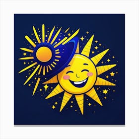 Lovely smiling sun on a blue gradient background 55 Canvas Print