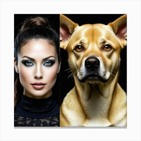 Portrait Of A Woman And Dog Canvas Print