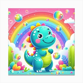 Cartoon Dinosaur With Bubbles Canvas Print