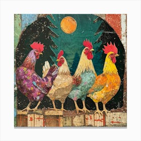 Retro Kitsch Rooster Collage 3 Canvas Print