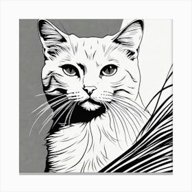 Black And White Cat Drawing Canvas Print