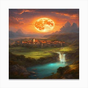 Moonlight Over The Village Canvas Print
