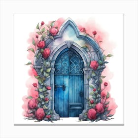 Blue Door With Roses Canvas Print